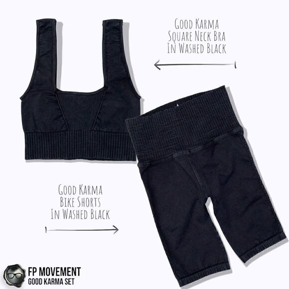 FP MOVEMENT GOOD KARMA SET: SQUARE NECK BRA + BIKE SHORTS WASHED BLACK XS/S M/L - Picture 1 of 16
